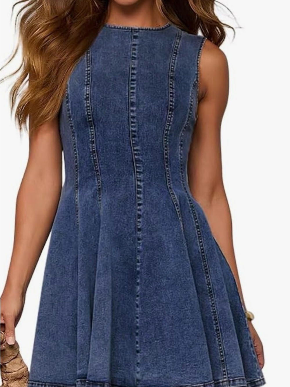 Abercrombie & Fitch A-Line Sleeveless Denim Mini Dress - Blue - Picture 6 of 9